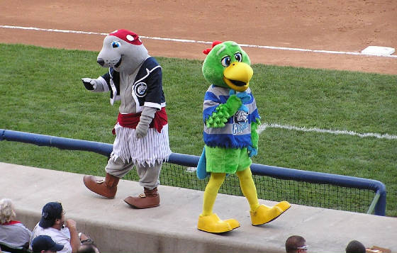 Columbus mascots Lou Seal and the Pirate parrot